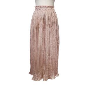 Topshop Dusty Pink Pleated Crinkled Satin Maxi Boho Skirt Women's 8 Pull-On NWT